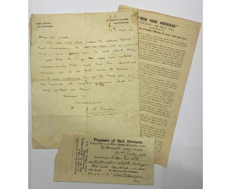 Pearse (P.H.) An original A.L.s. on Sgoil Eanna Notepaper, dated 13 Sept. 1915, 1pp, to a Mrs. Walsh, saying Patrick [presuma