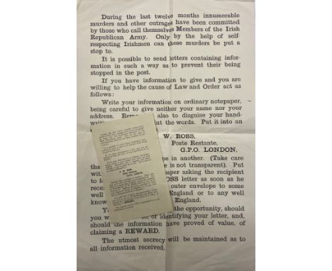 Appeal for 'Information' for Law and Order  [British Intelligence in Ireland]&nbsp; A Poster, c. 18" x 12" (46cms x 30cms), a