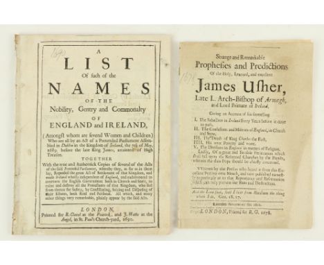 Possibly Unique Issue  Usher (James) Strange and Remarkable Prophesies and Predictions of the Holy, Learned, and Excellent Ja