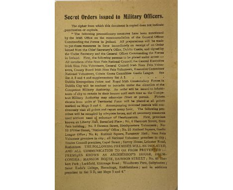 Secret Orders Issued To Military Officers - known as ''The Castle Document'', leaflet 7 1/2" x 5", one side only, April 1916 