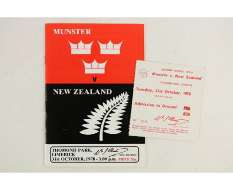 A Magic Moment in Munster Rugby  Rugby: I.R.F.U. [1978],&nbsp;An original Official Match Programme for Munster v. New Zealand