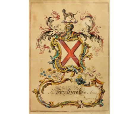 Extremely Important Drawing Edward Lyons, Irish (1726-1801)  Genealogy:&nbsp;&nbsp;The FitzGerald's Arms of Carton House, Kil