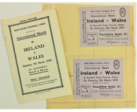 Ireland versus Wales, 1935&nbsp;  Rugby,&nbsp; I.R.F.U., Official Programme,&nbsp;International Match Ireland v. Wales, 9th M