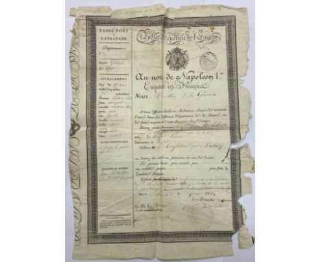 Napoleon Repatriates a Wounded Irish Officer  Military Interest:&nbsp; A Passport,&nbsp;allowing John Nicholson, a lieutenant