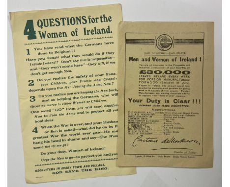 Smoke Irish Brands, Create Jobs  Markievicz (Constance),&nbsp; Dail Minister for Labour. Leaflet (1pp, one side only) address
