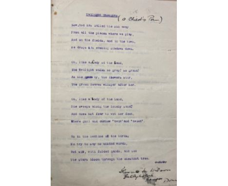 Wilson (Florence M), Ulster Poet (c. 1870-1946).&nbsp; A binder containing fourteen original poems, mostly typescript with tw