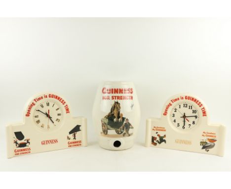 Pub Memorabilia:&nbsp; Guinness: A rare vintage porcelain 'Backwards' Pub Clock, 'Opening Time is Guinness Time', cream groun