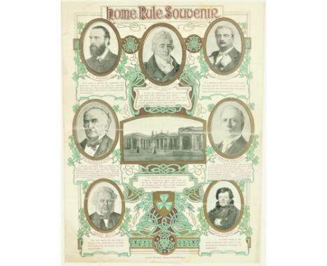 Irish Political:&nbsp; Dempsey (Joseph) printer,&nbsp;a broadside Poster "Home Rule Souvenir," decorated with typical Celtic 