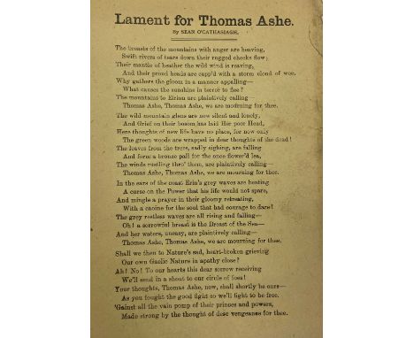 Extremely Rare Item  [O'Casey (Sean)] Lament for Thomas Ashe, by Sean O'Cathasaigh [Dublin, F. O'Connor 1917] Broadside, [Poe