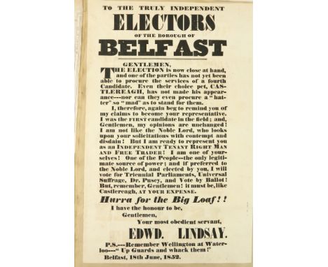 A fine and important collection of Ulster Wit Belfast Political Scrapbook, 19th century A large folio Scrapbook, in marbled b
