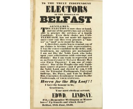 A fine and important collection of Ulster Wit Belfast Political Scrapbook, 19th century A large folio Scrapbook, in marbled b