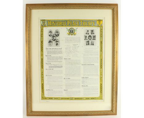 The Treaty: A very attractive large coloured Print, "Historic Peace Treaty," with photos of the participants from both sides,