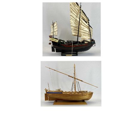 SCALE MODEL SAILING BOAT - of wooden construction with cannons on board, with stand, 51cms H, 66cms L and SCALE MODEL JUNK - 