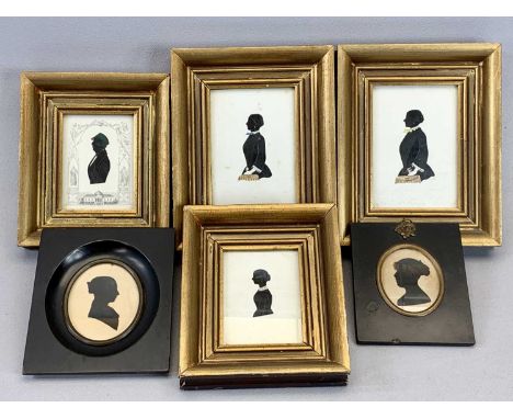 VICTORIAN HIGHLIGHTED PORTRAIT SILHOUETTES (4) - three of females, one of a male looking to the left, 19 x 15cms overall the 