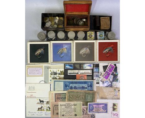 BRITISH &amp; WORLD COINS, COMMEMORATIVES, BANK NOTES and other collectables group to include some Victorian coinage, Queen E