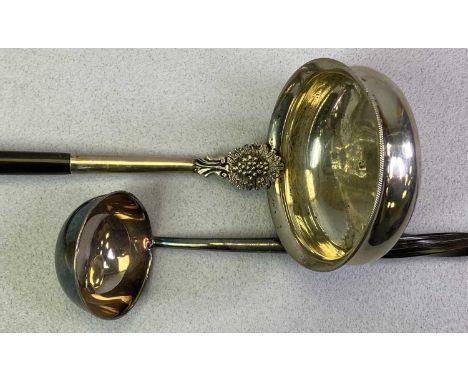 LARGE WILLIAM IV SILVER TODDY LADLE and a smaller unmarked white metal example, the silver ladle marked 'Glasgow 1833' Maker 