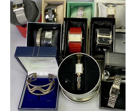 LADY'S DESIGNER WRISTWATCHES (9) - all in presentation boxes and a 925 silver bangle in an Elizabeth Duke box