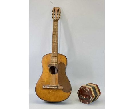 ACCOUSTIC GUITAR - 1940s/50s, 94cms and a similar aged 20 button concertina