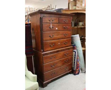 George III Mahogany Chest on Chest, the upper section with two short over Three Long Drawers with canted corners, over a lowe