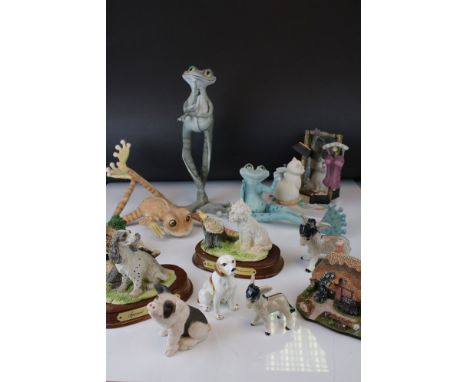 Box of collectables, to include cool cats, quirky frogs, ceramic animals etc 