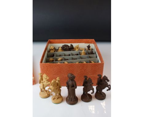 A shaped chess set in the form of 17th century figures. 