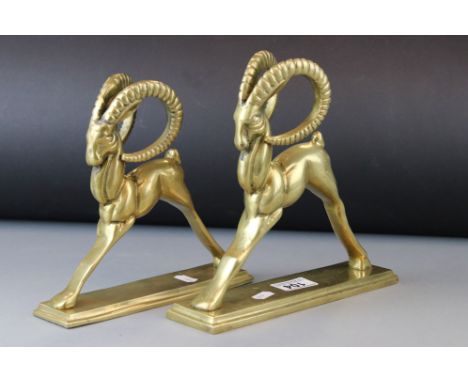 Two Art Deco Brass stylised Antelopes, tallest 22cms 