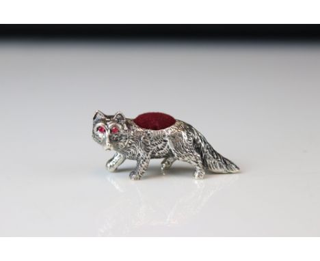 Silver fox pincushion with ruby eyes 