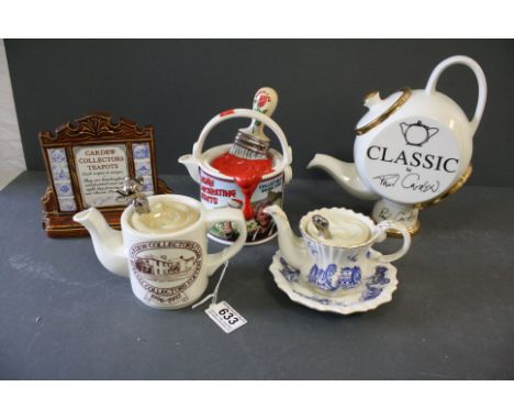 A collection of cardew novelty teapots to include paint pot, 1996-1997 special collectors edition and a ceramic point of sale