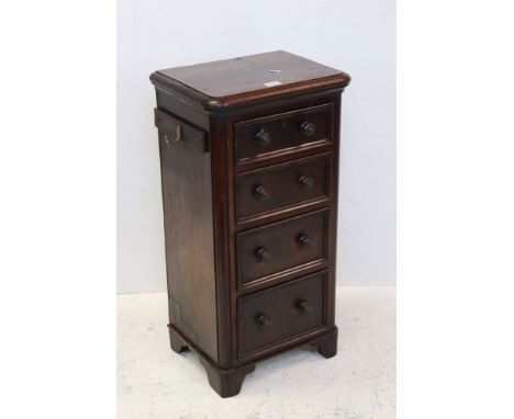 Mahogany small four drawer chest with round corners on bracket feet 