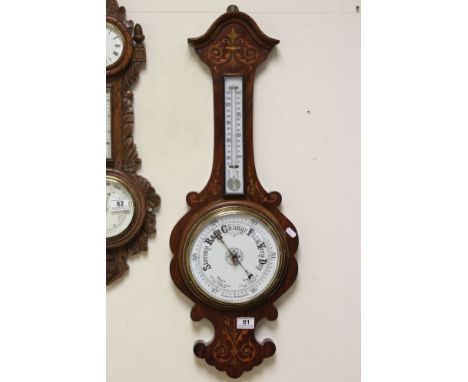 Late 19th / Early 20th century Mahogany Inlaid Aneroid Barometer / Thermometer, 81cms high 