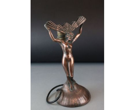 Art Deco Copper Finished Lamp in the form of a Naked Lady marked to base ' L&amp;L WMC ', 26cms high 