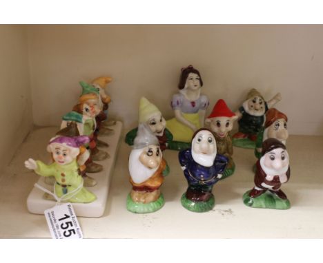 Set of Ceramic Snow White and the Seven Dwarfs (each dwarf 8cms high) together with a Clover Butter Ceramic Toast Rack in the
