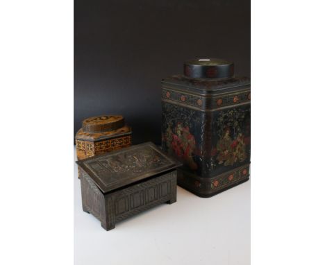 Two biscuit tins, William Crawford in the form of a tea caddy &amp; Jacob &amp; Co in the form of a coffer, together with a l