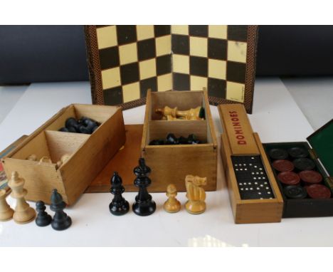 Collection of vintage boxed chess, draughts &amp; domino sets 