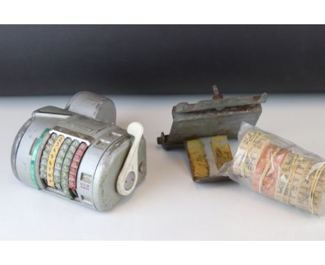 Almex bus ticket dispenser no. 2711, decimalised (ceased production 1988) with stand, together with four rolls of bus tickets