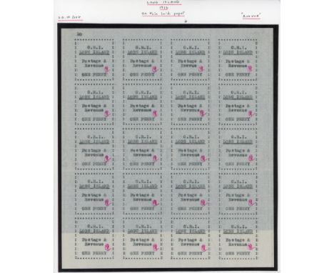 1916 1d black on thin horizontally laid paper, typewritten (carbon), COMPLETE SHEET OF TWENTY (4x5) from plate 10 with full m