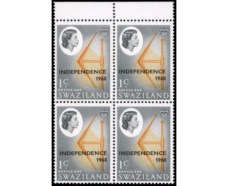 1968 1c Battle Axe, top marginal block of 4, watermark inverted, fine unmounted o.g. SG 143w