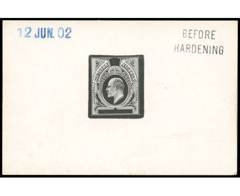 1902 (12 JUN) undenominated master die proof of the adopted 'POSTAGE REVENUE' design, with uncleared tablets, surround and ar