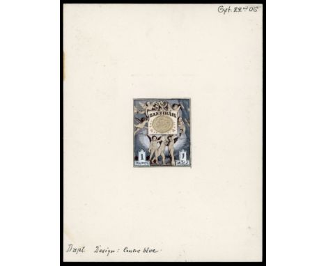 1906 (Oct 22nd) composite stamp-size artist's essay for the 1908-09 1r, in an unadopted design featuring Cherubs &nbsp;suppor