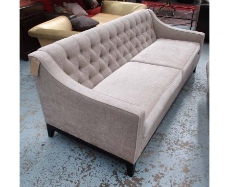 SOFA, in a buttoned back chenille, 210cm x 80cm H x 90cm. (with faults)