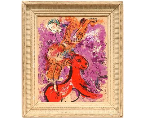 MARC CHAGALL 'Circus Rider and Red Horse', off set lithograph, 46cm x 36cm, framed and glazed.