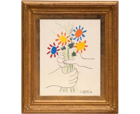 PABLO PICASSO 'Bouquet', lithograph on watermarked paper, signed in the plate, 60cm x 50cm, framed and glazed. (Subject to AR