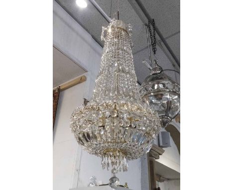 BAG CHANDELIER, the cut glass droplets on a gold coloured frame, 82cm H. 