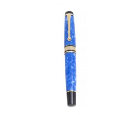 AURORA "MARE" FOUNTAIN PEN, 2001.Blue and black auroloid resin barrel and gold plated appointments.Limited edition. Exemplary