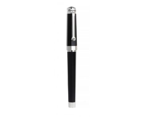 MONTEGRAPPA "NEROUNO" FOUNTAIN PEN.Octagonal barrel in black resin and palladium details.Limited edition.18kt white gold nib.