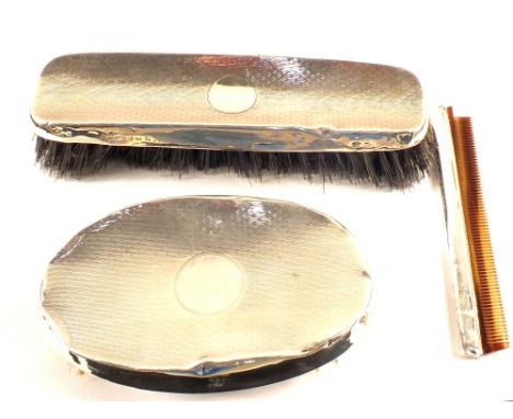 Three piece Silver brush and comb set, hallmarked Birmingham (all as found)