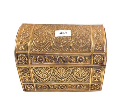 An Art Nouveau embossed Brass three division stationery box
