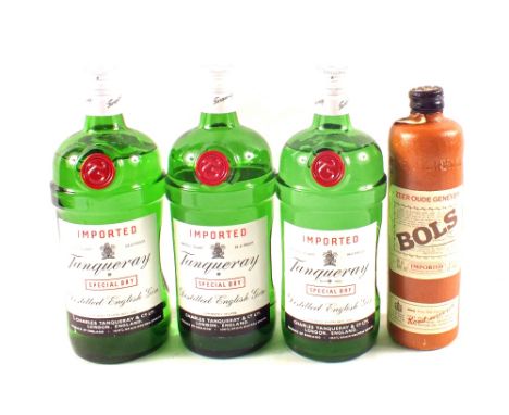 Three bottle of Tanqueray Gin plus a bottle of Bols Dutch Gin
