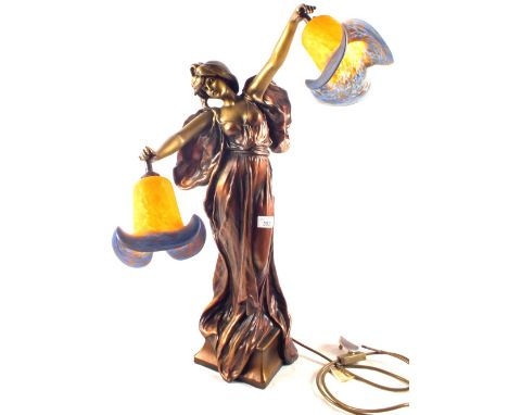 A composition lady table lamp in Art Nouveau style