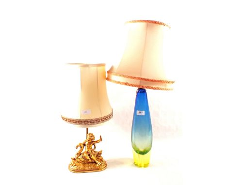 An art glass table lamp plus five others
